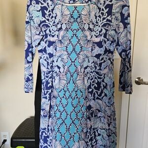 Lilly Pulitzer Blue Multi-Color Floral Long Sleeve Dress